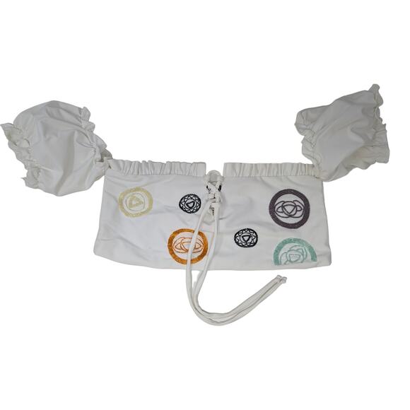 Oceanus X Cinta The Label Off The Shoulder Beaded Bikini Top Size Medium White‎ - Picture 2 of 6